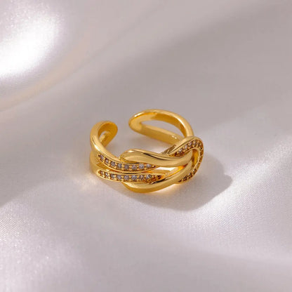 Gold Infinity Zircon Ring Adjustable Stainless Steel Wedding Jewelry for Women