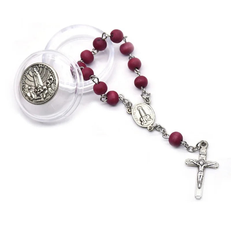 Red Wood Rosary Bracelets With Box Alloy Cross Catholic Jewelry