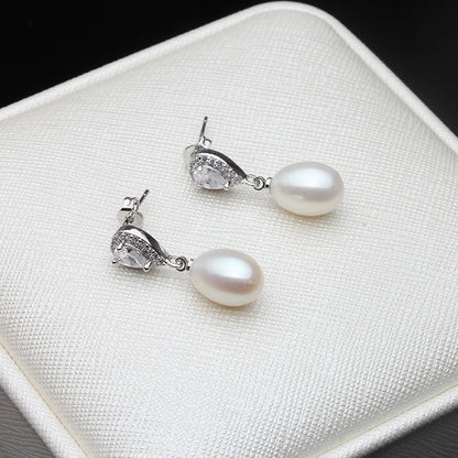 Vintage 925 Sterling Silver Freshwater Pearl Earrings – Elegant Bridal & Gift Jewelry for Women
