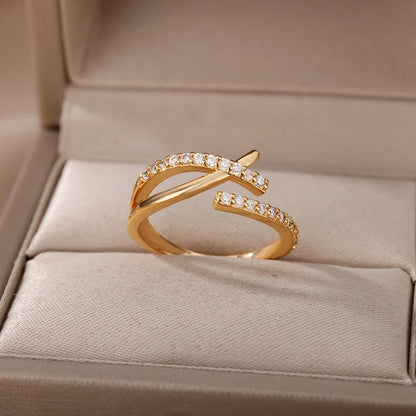 Irregular Geometric Zircon Ring Stainless Steel Open Finger Couple & Engagement Jewelry for Women ✨💍