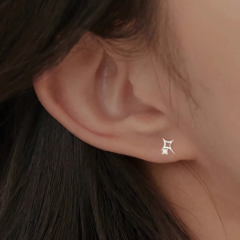 Real 925 Sterling Silver Piercing Screw Bead Zircon Star Tiny Stud Earrings for Women Minimalist Trendy Fine Jewelry Accessories