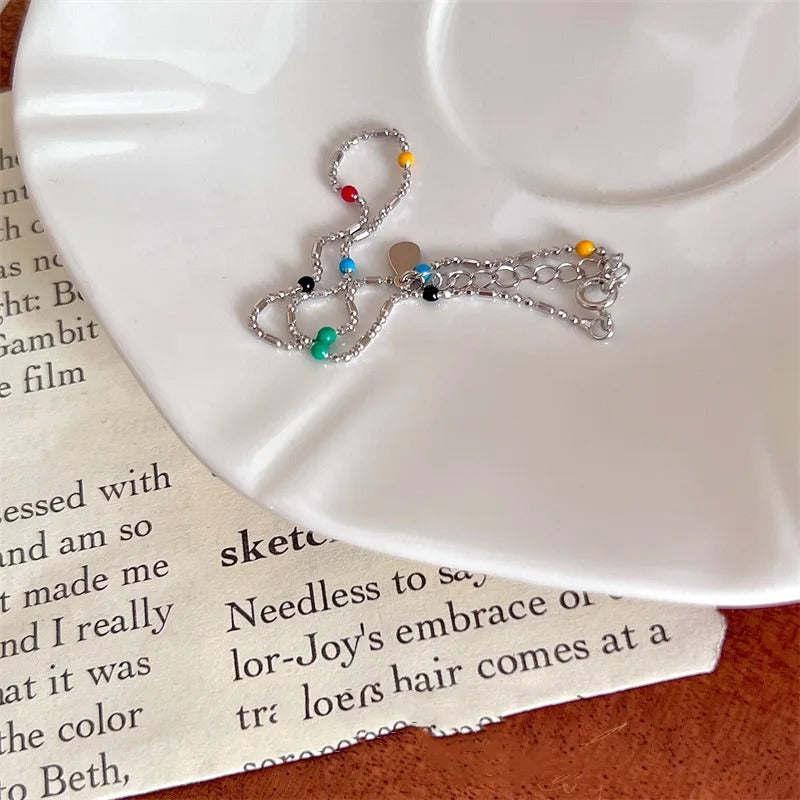 925 Sterling Silver Colorful Bead Charm Bracelet for Women