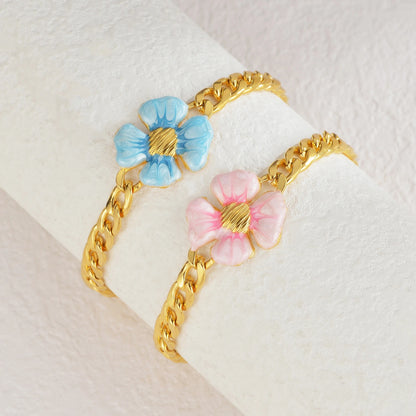 Stainless Steel Flower Bracelet Chunky Cuban Link Gold Women Jewelry