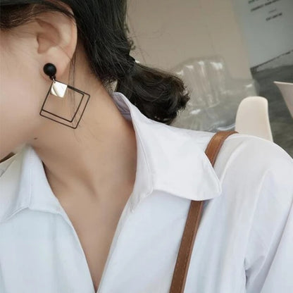 Black Double Layer Hollow Rhombus Drop Earrings Women’s Party Jewelry