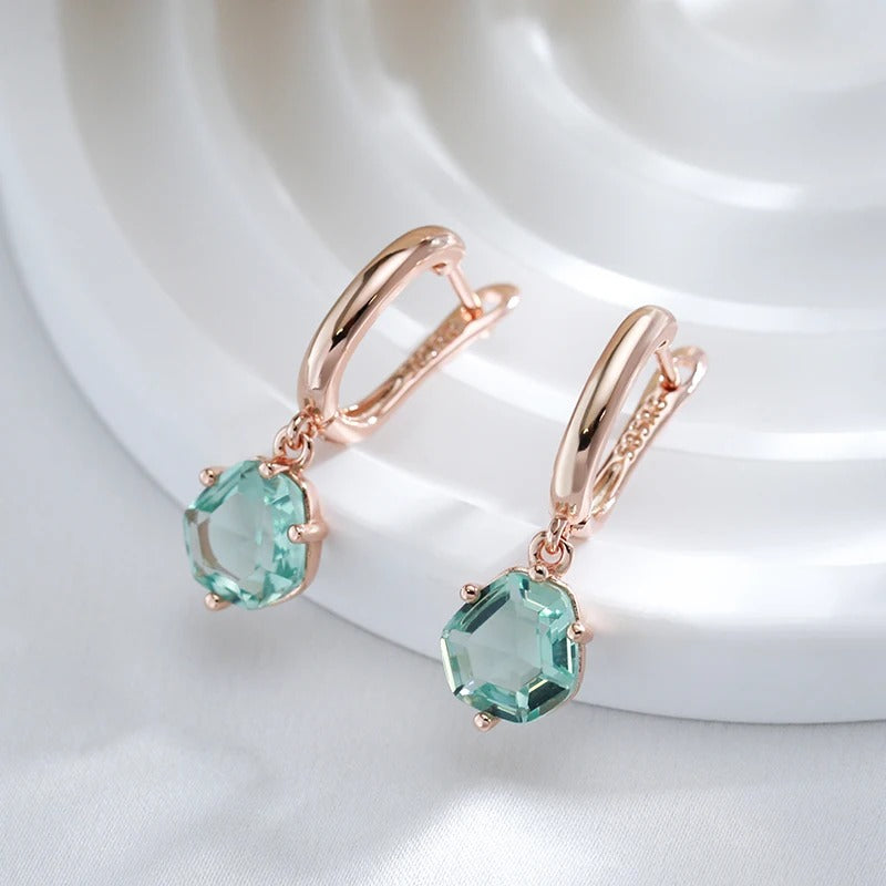 Light Green Stone Women's Drop Earrings 585 Rose Gold Color Simple Fashion Daily Jewelry