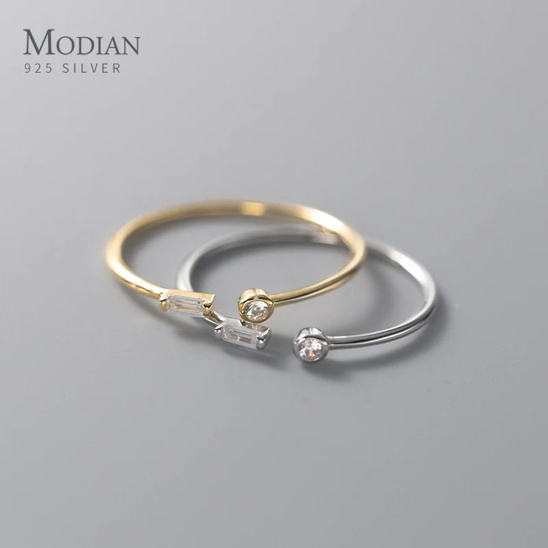 Modian 925 Sterling Silver CZ Ring Adjustable 14K Gold for Women
