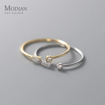 Modian 925 Sterling Silver CZ Ring Adjustable 14K Gold for Women