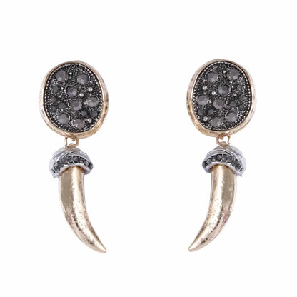 New Vintage Metal Horn Dangle Earrings with Rhinestones Women