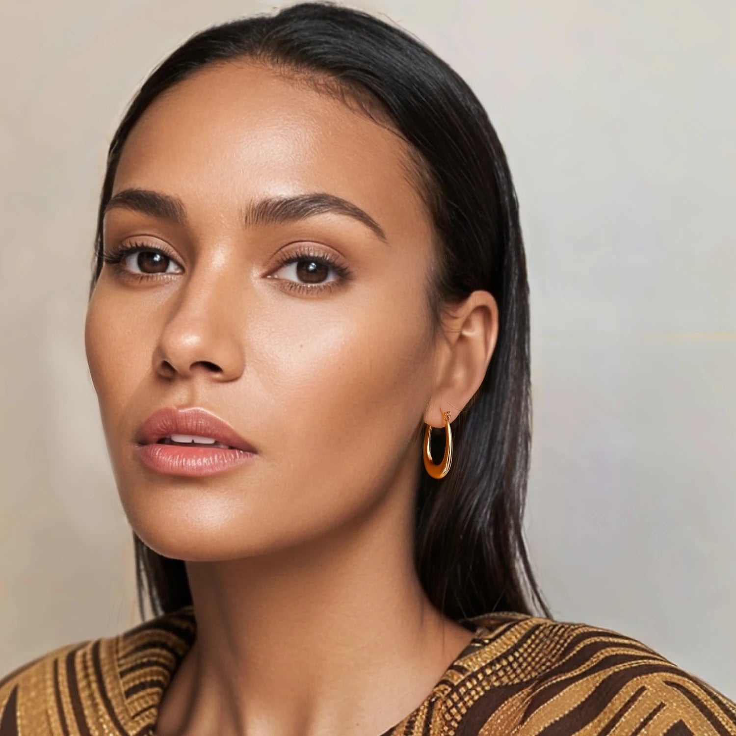 U-Shaped Hoop Earrings for Women, 18K Gold Plated Stainless Steel Classic Timeless Hypoallergenic Durable Jewelry Gift