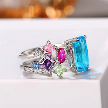 Geometric Colorful CZ Women Rings 2025 Bright Bridal Rings for Wedding Party One Size Opening Resizable Fashion Jewelry