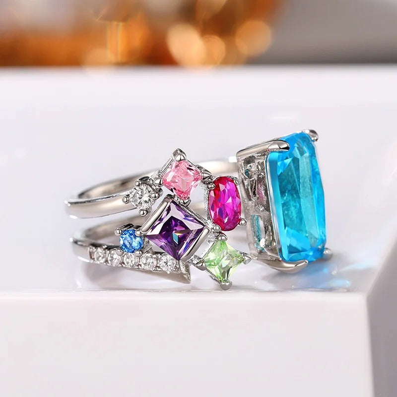 Geometric Colorful CZ Women Rings 2025 Bright Bridal Rings for Wedding Party One Size Opening Resizable Fashion Jewelry