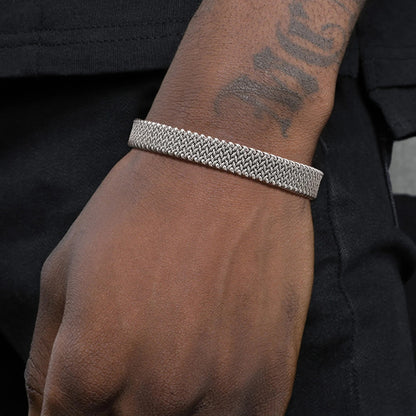 Vnox 10mm Woven Mesh Stainless Steel Open Bangle for Men Women,Vintage Adjustable Cuff Bracelets