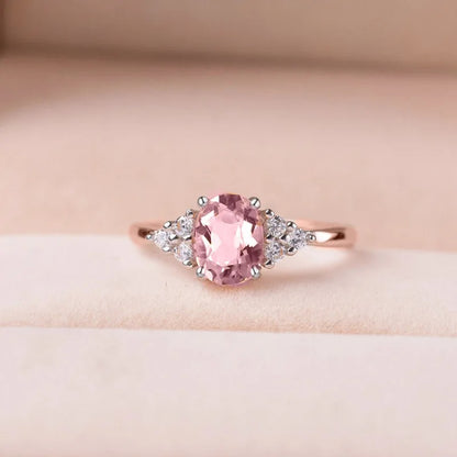 14K Rose Solid Gold Rings for Women Ruby Pink Fine Jewelry for Luxury Wedding Bands Anniversary Rings Gift Women