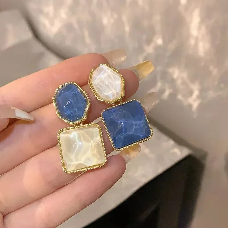Vintage Resin Geometric Drop Earrings Blue Pendant Women