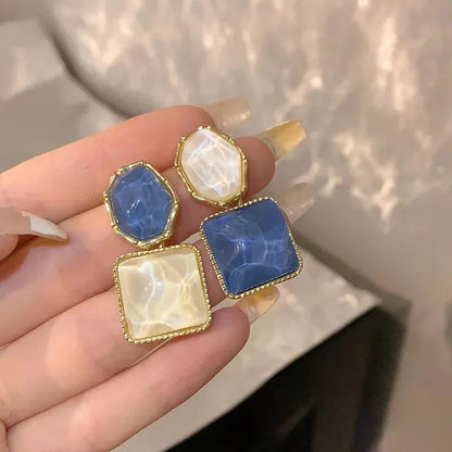 Vintage Resin Geometric Drop Earrings Blue Pendant Women