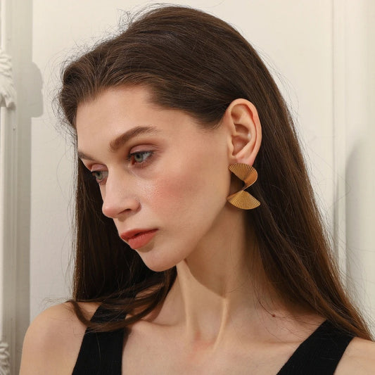 Creative S Shaped Fan Earrings Women Waterproof Fashion Jewelry Gift