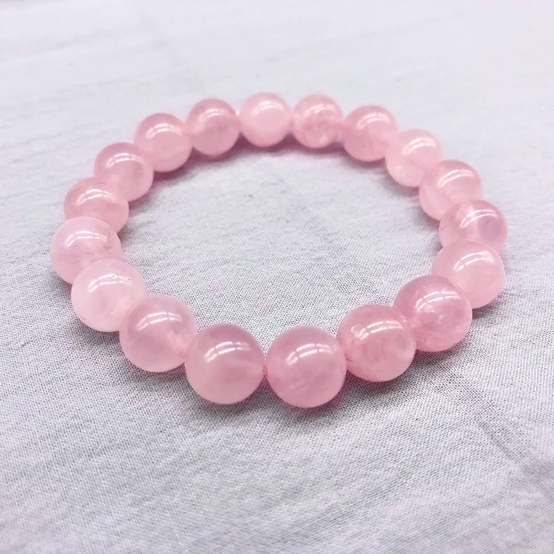 Pink Rose Quartz Stretch Bracelet Natural Stone Jewelry for Women