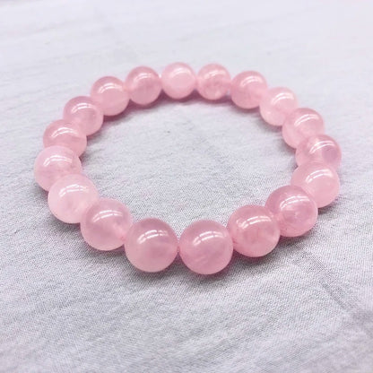 Pink Rose Quartz Stretch Bracelet Natural Stone Jewelry for Women