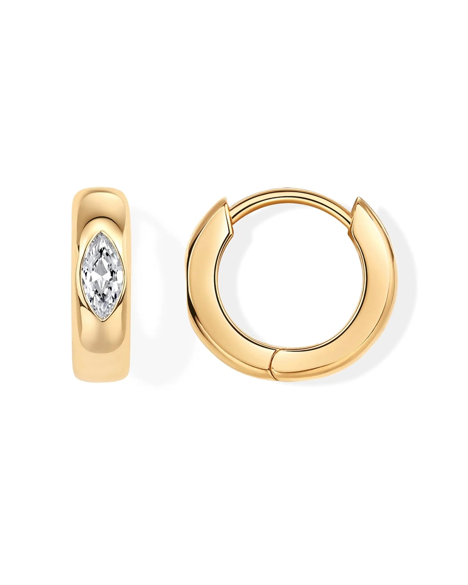 Women  Gold Plated Hoop Earrings With Sterling Silver Posts Noble Marquise Cubic Zirconia  Hoops Small Earring