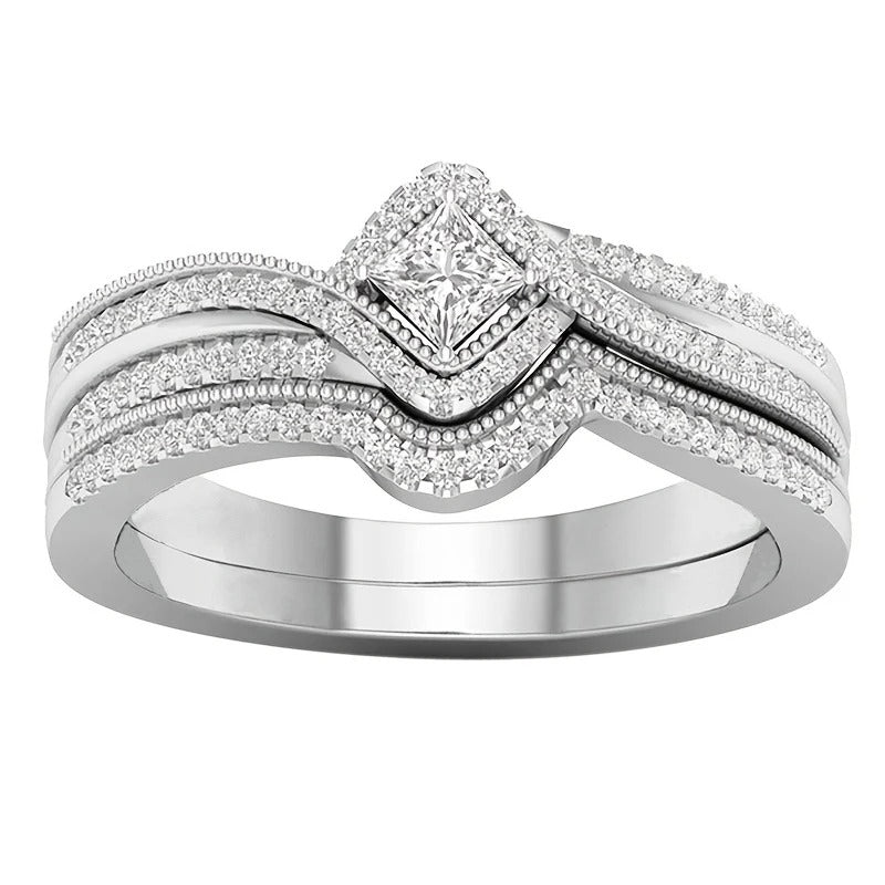Silver Couple Rings Set with Zircon for Men & Women
