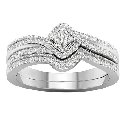 Silver Couple Rings Set with Zircon for Men & Women