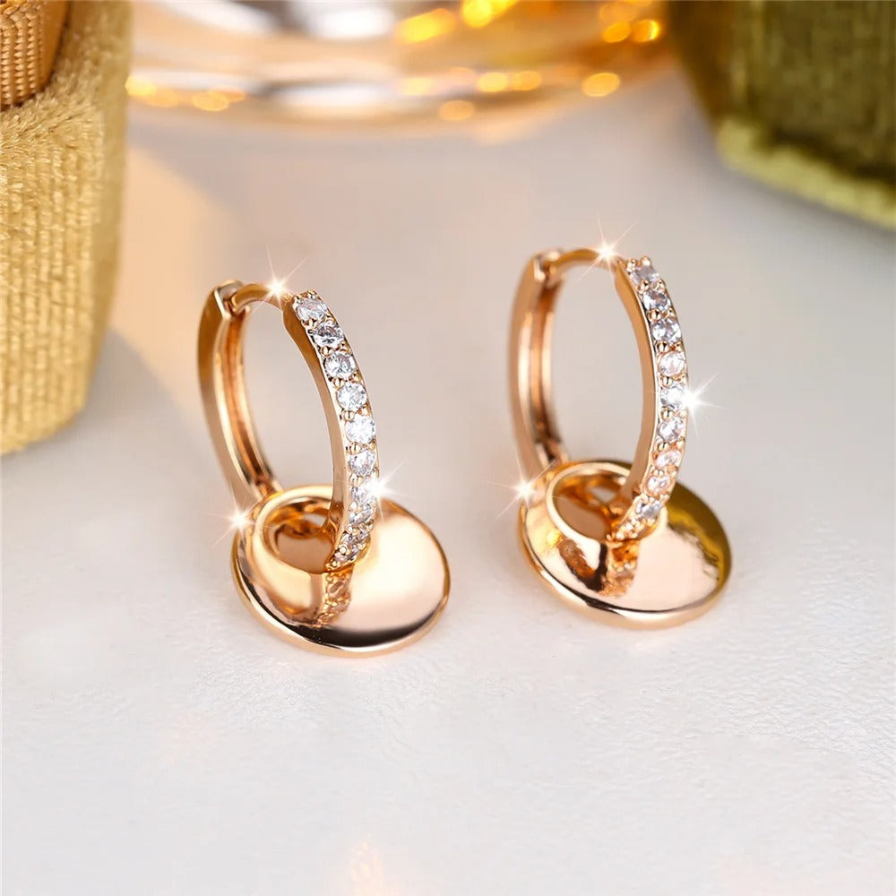 Gold Hoop Earrings with White Crystal Zircon for Women