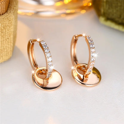 Gold Hoop Earrings with White Crystal Zircon for Women