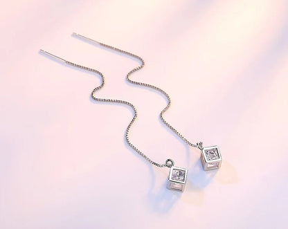 Fashion Silver Cube Love Window Zirconia Drop Earrings Women