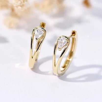 Chic Circle Hoop Earrings Women Gold Color Pear Cubic Zirconia Gift