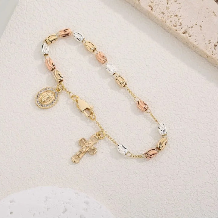 Jewellery Women Virgin Mary Rosary Bead Cross Bracelet Charms Chain accessories