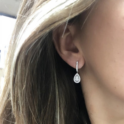 Women’s Statement Pear Shaped Drop Earrings Silver CZ Full Paved