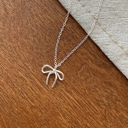 925 Sterling Silver Cute Bowknot Pendant Necklace For Women Girl Charm Chain Fashion Jewelry Accessories