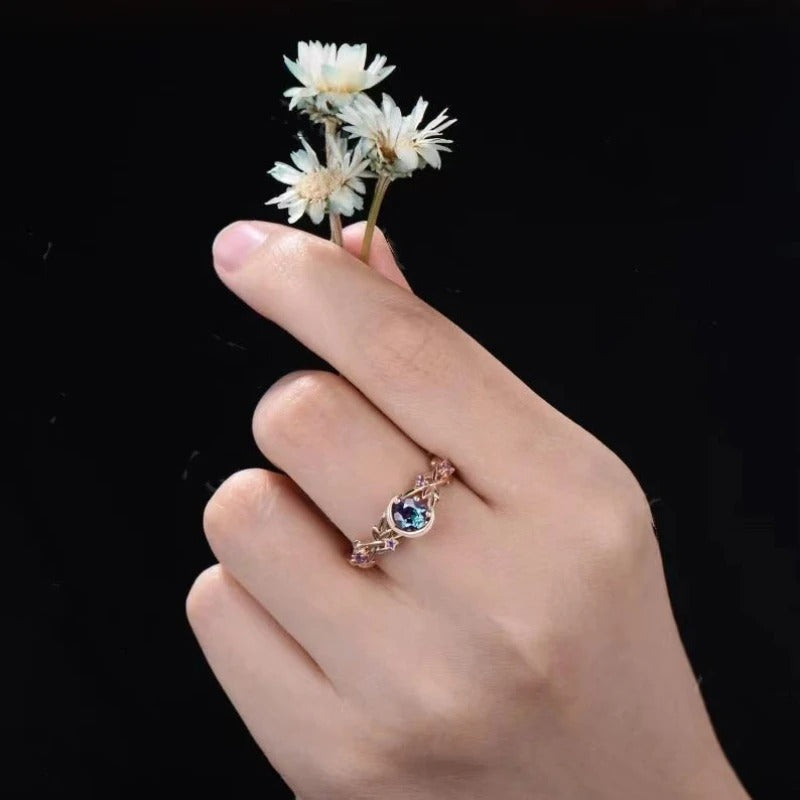 Colored Zircon Crystal Ring Chic Moon & Stars Design for Women