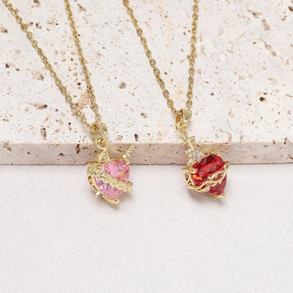 Sweet Love Heart Rhinestone Charms Pendant Necklace Cute One Arrow Through The Heart Rose Flower Around Necklaces Accessory