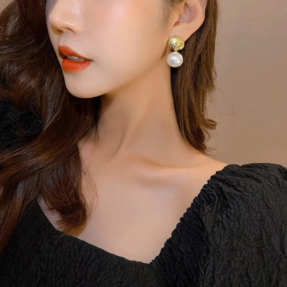 Simulated Pearl Drop Earrings Women Long Statement Jewelry