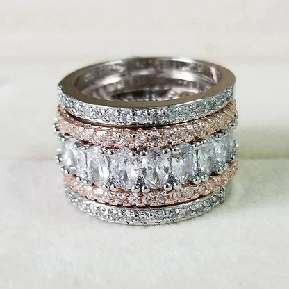 Luxury Two-Tone Wide Rings for Women Full Brilliant Cubic Exquisite Superb Party Jewelry Trendy Chic Accessories.