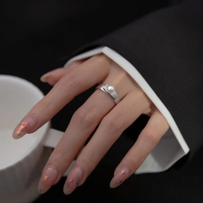925 Silver Smooth Surface Pearl Rings For Women Wedding Luxury Jewelry Accessories
