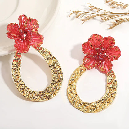 Large Floral Drop Earrings Gold Color Women Pendientes Jewelry