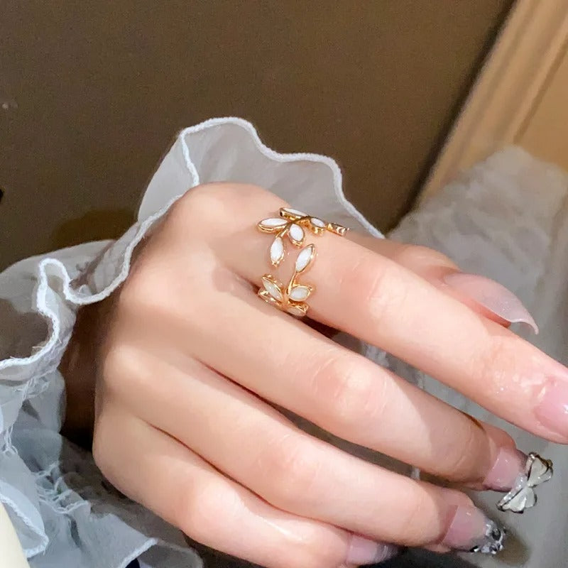 Leaf Open Ring for Women, Light Luxury Colorful Oil Drop Finger Rings, Hand Jewelry, Elegant Prom Party Wedding Accessories