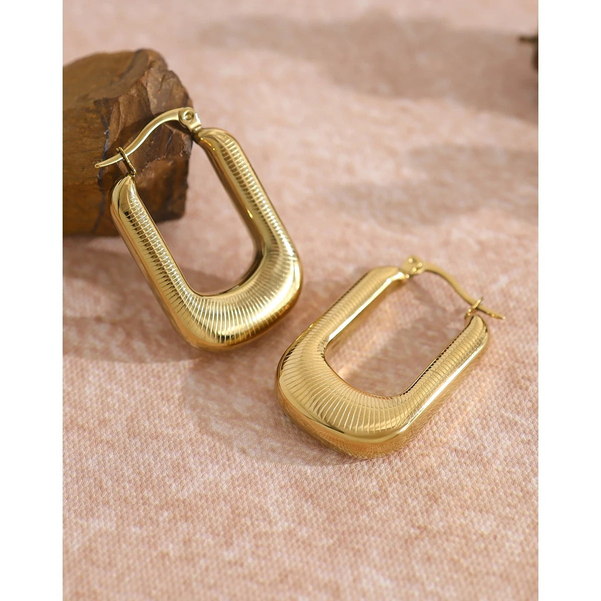 18K Gold Plated Stainless Steel Geometric Hoop Earrings for Women Vintage Statement Tarnish Free Jewelry