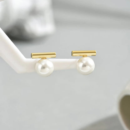 Simple Imitation Pearl Stud Earrings Gold Color Alloy Acrylic Beads Earring for Women Fashion Jewelry Trends Accessories