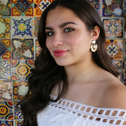 Mexican Sacred Heart Dangle Earrings Starburst Milagro Jewelry