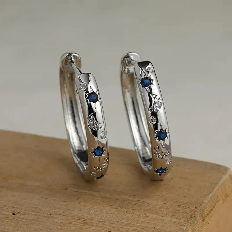 Silver Sun & Moon Hoop Earrings Women’s Party Wedding Jewelry