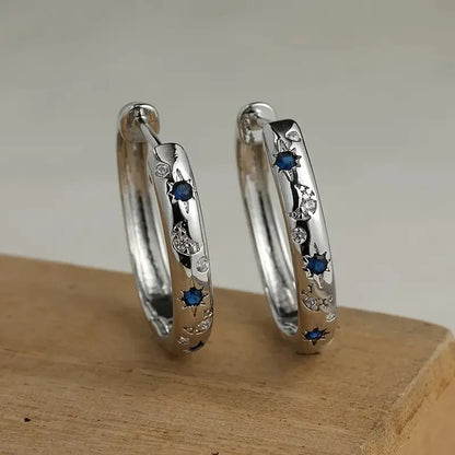 Silver Sun & Moon Hoop Earrings Women’s Party Wedding Jewelry