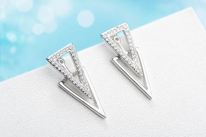 Women’s Silver Double Triangle Zircon Stud Earrings Luxury Jewelry