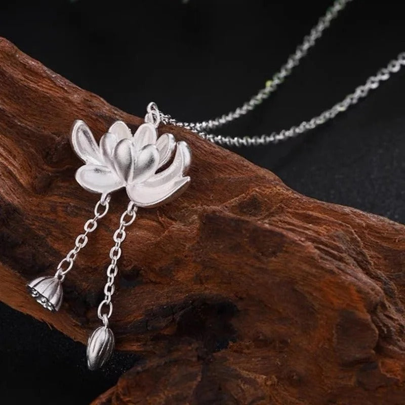 New Chinese Style Lotus Tassel Necklace Pendant For Women Fresh And Sweet Style Necklace Fashionable And Versatile Jewelry