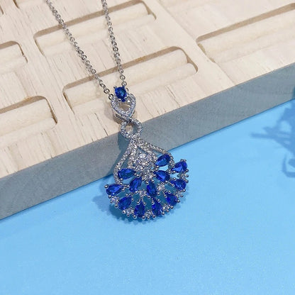 Gorgeous Elegant Women Wedding Necklace with Blue Cubic Zirconia Temperament Female Necklace Anniversary Party Jewelry