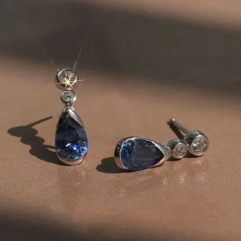 Blue Cubic Zirconia Waterdrop Dangle Earrings Elegant Jewelry for Women