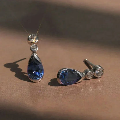Blue Cubic Zirconia Waterdrop Dangle Earrings Elegant Jewelry for Women