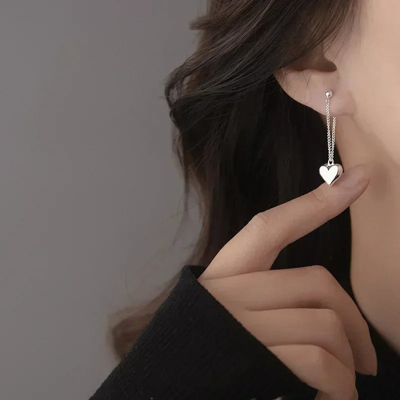Silver Earrings For Women Heart Chain Earring Jewelry Prevent Allergy Party Accessories Gift Heart Earrings